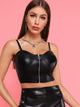 PU Gathered Bust O-ring Zipper Cami Top
