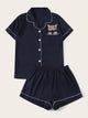 Cat Patched Button-up PJ Set