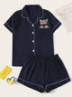 Cat Patched Button-up PJ Set