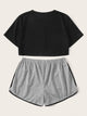 Crop Top With Contrast Binding Shorts PJ Set
