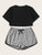 Crop Top With Contrast Binding Shorts PJ Set