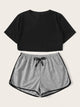 Crop Top With Contrast Binding Shorts PJ Set