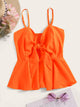 Tie Front Shirred Peplum Cami Top