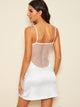 Appliques Contrast Lace Satin Slips With Thong