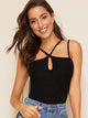 Strappy Neck Rib-knit Fitted Top