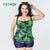 High Grade Leaf Print Cross Straps Slim Swimdress Two Piece