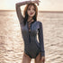 One Piece Suit Sexy Active Swimsuit Black Pattern Long Sleeve