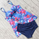 Plus Size Swimsuit Halter Bandage Swimwear Printed Tankini