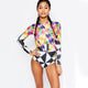 Print Floral One Piece Swimsuit Long Sleeve Swimwear
