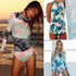Print Floral One Piece Swimsuit Long Sleeve Swimwear