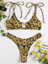 Sexy Swimwear Beach Suit Sunflower High Cut Bikini Set