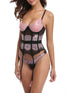 See Through Lace Insert Mesh Corset - Pig Pink - L