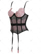 See Through Lace Insert Mesh Corset - Pig Pink - L