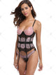 See Through Lace Insert Mesh Corset - Pig Pink - L