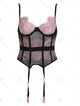 See Through Lace Insert Mesh Corset - Pig Pink - L