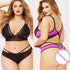 Plus Size Bra Lace Deep-V Push Up + High Cut G-String Underwear