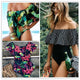 Ashgaily Black Lace Flounce Off Shoulder Swimsuit Women Sexy Bodysuit Monokini Swimwear Ruffle One Piece Swimsuit Bathing Suit