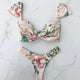 Women Split Swimsuit Knotted Flying Sleeves Printed Bikini Cute