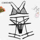 COLROVIE Black Harness Polka Dot Garter Sexy Women Transparent Lingerie Set 2019 Summer See Through Ladies Bra And Underwear Set