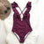 CUPSHE Burgundy Heart Attack Falbala One-piece Swimsuit Women Ruffle V-neck Monokini 2019 New Girls Beach Bathing Suit Swimwear