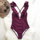 CUPSHE Burgundy Heart Attack Falbala One-piece Swimsuit Women Ruffle V-neck Monokini 2019 New Girls Beach Bathing Suit Swimwear