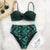 Green Print Bikini Set Heart Neck Push Up High-waisted Two Pieces