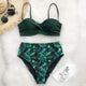 Green Print Bikini Set Heart Neck Push Up High-waisted Two Pieces