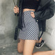 A-line Skirts Iron Ring Zipper Lattice Checkered Skirt