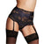 Floral Lace Sexy Garter Belt Sets Black Transparent Plus Size Garter Belt