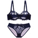Fashion embroidery bras underwear women set plus size lingerie sexy C D cup Ultrathin transparent bra panties lace bra set black