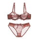 Fashion embroidery bras underwear women set plus size lingerie sexy C D cup Ultrathin transparent bra panties lace bra set black