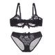 Fashion embroidery bras underwear women set plus size lingerie sexy C D cup Ultrathin transparent bra panties lace bra set black