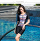 Front Zipper Swimwear Two-Piece Swimsuit Knee Length Swimming Suit
