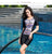 Front Zipper Swimwear Two-Piece Swimsuit Knee Length Swimming Suit