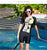 Front Zipper Swimwear Two-Piece Swimsuit Knee Length Swimming Suit