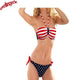 Print USA Flag Striped Harness High Cut Bathing Suits