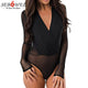 Sexy Black Mesh Deep V Bodysuit Women Plus size