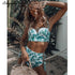 High Waist Swimwear Women Swimsuit 2018 Bikini Bandage Bikinis Set Padded Bathing Suit New Leaf Print Biquini Maillot de bain