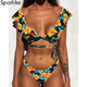 Hot Sale Off The Shoulder Print Ruffled Bikini Mujer 2018 New Sexy Swimwear Women Swimsuit Brazilian Bikini Set Thong Biquinis