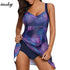 New Plus Size Two Piece Swimsuit Retro print Swim Dress