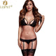 V Lace Bra+Garter Thongs Babydoll Hollow Out Backless Erotic Underwear