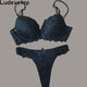 Ludevelop Sexy Thong Lace Push Up Bra Set Lingerie Women Underwear Sets Intimates Embroidery Floral Black White Bra Brief Sets