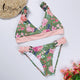 Sexy Lace Up Swimsuit Push Up Print Swimwear Women