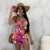 Sexy V-neck Swimsuit Flower Printing Beach Swimwear Bikini Set