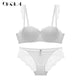 New Fashion Green Brassiere Deep V Push Up Bra Set Thick Cotton A B C Cup Women Bras Lingerie Set Lace Sexy Underwear Black