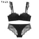 New Fashion Green Brassiere Deep V Push Up Bra Set Thick Cotton A B C Cup Women Bras Lingerie Set Lace Sexy Underwear Black