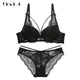 New Green Underwear Set Women Bra Push Up Brassiere Cotton Thick Black Gather Sexy Bra Panties Sets Embroidery Lace Lingerie Set