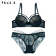 New Top Sexy Underwear Push up Bra Set Cotton Brassiere Deep V Black Lace Bra and Panty Sets Embroidery Women Lingerie Set Green