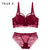 New Top Sexy Underwear Set Cotton Push-up Bra and Panty Sets 3/4 Cup Brand Green Lace Lingerie Set Women Deep V Brassiere Black