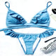 New Women Ruffled Solid Color Split Swimsuit